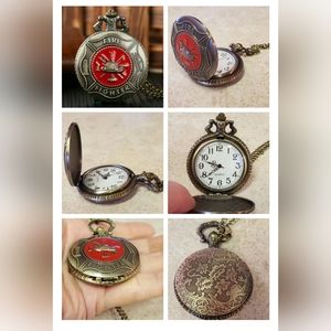 New beautiful fire fighter Fireman Pocket Watch Battery I…